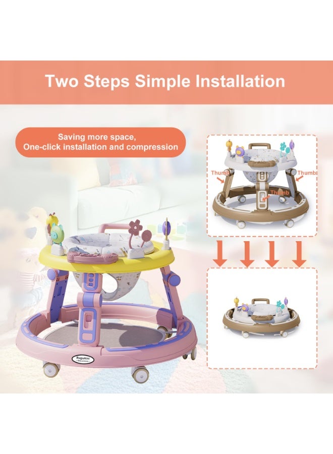 ASIV Baby Walkers 360° Rotating Seat Foldable Multi-Function Anti-Rollover for 6-24 Month Babies, Music Toddler Push Along Walker for Girls, No Installation, with Silent Wheels(Pink)  - Image 4