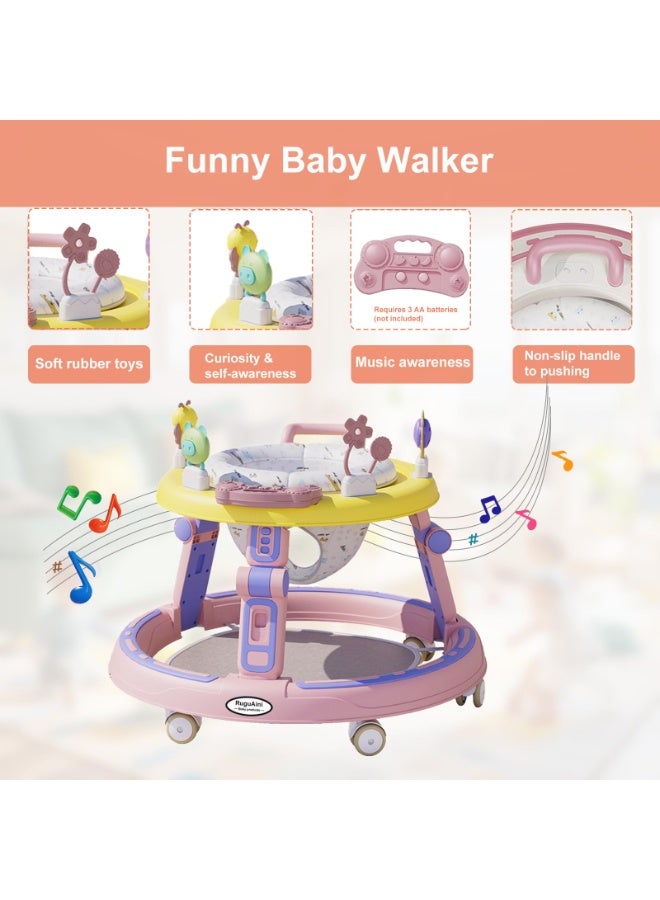 ASIV Baby Walkers 360° Rotating Seat Foldable Multi-Function Anti-Rollover for 6-24 Month Babies, Music Toddler Push Along Walker for Girls, No Installation, with Silent Wheels(Pink)  - Image 3