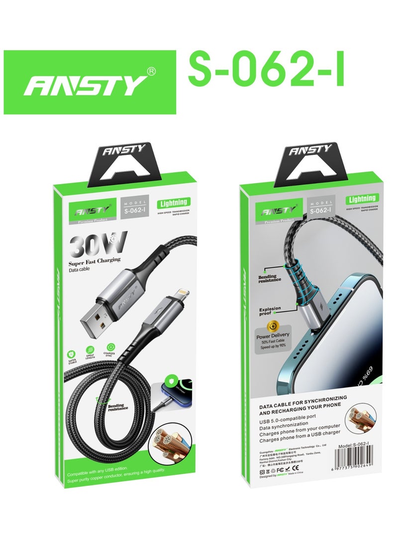 ANSTY S-062-i Lightning Cable - Fast Charge & Data Sync, Reinforced Durable Design, Tangle-Free & Heavy-Duty - Image 2