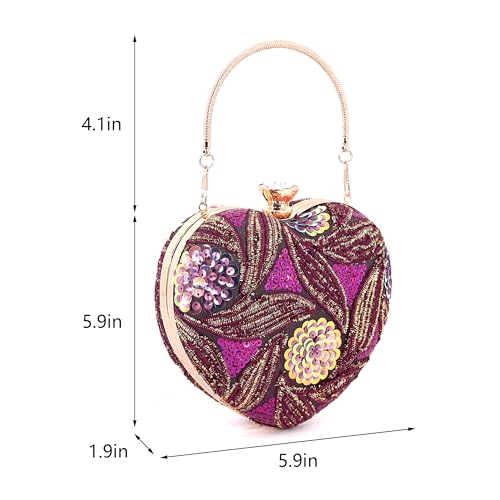 Naimo Womens Heart Bag Sequin Evening Bag Small Clutch Handbag Purse for Wedding Cocktail Party - Image 2