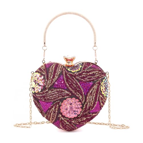 Naimo Womens Heart Bag Sequin Evening Bag Small Clutch Handbag Purse for Wedding Cocktail Party - Image 1