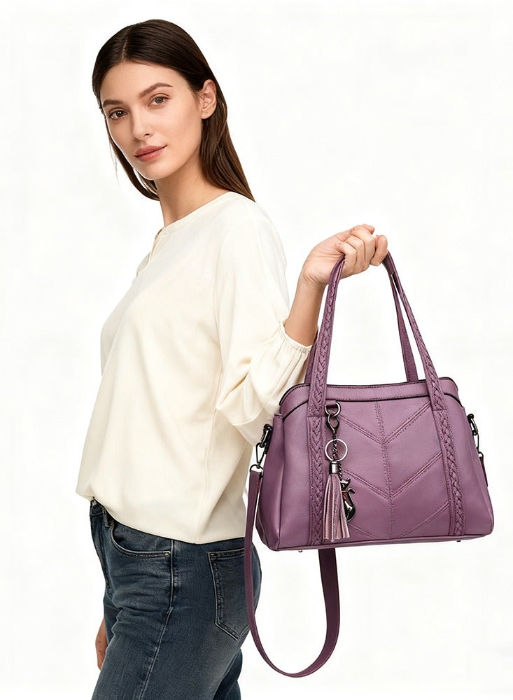 European And American Trend Fashionable Women PU Leather Soft Tote Bag With Pendant Large Capacity High-end Retro Handbag Gift For Mom And Sister - Image 1