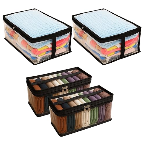 FAB ELLITE Undergarments Organizer for Women | Storage Bags for Clothes Large, Socks, Bras & Innerwear | Closet & Wall Storage Rack – 2 PVC + 2 Transparent - Image 1