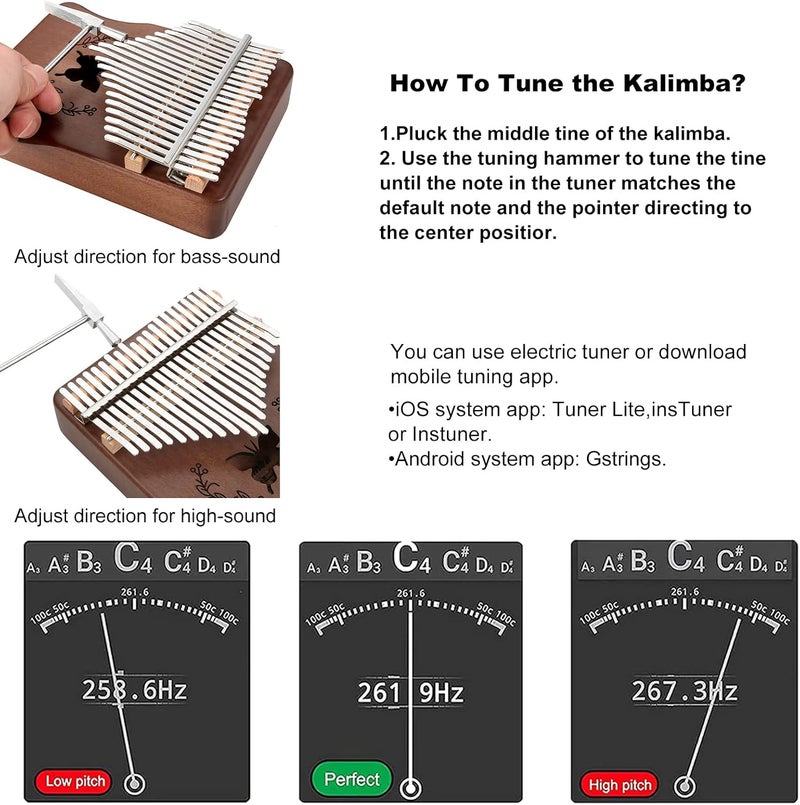 Lemfema Kalimba Thumb Piano 21 Keys, Portable Mbira Finger Piano Gifts for Adults Beginners(Brown) - Image 4
