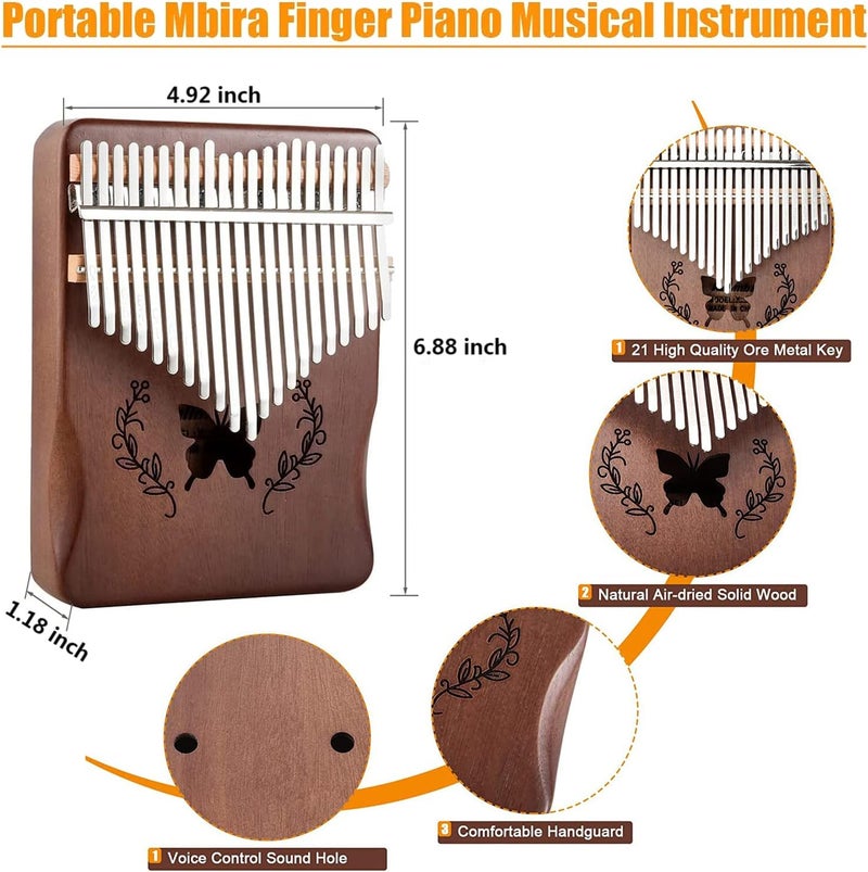 Lemfema Kalimba Thumb Piano 21 Keys, Portable Mbira Finger Piano Gifts for Adults Beginners(Brown) - Image 3