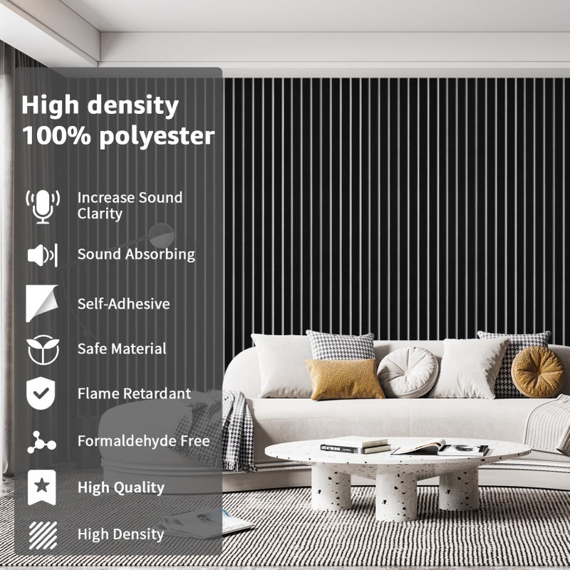 Art3dwallpanels 10 Pack Acoustic Panels, 48" X 12" X 0.43" Soundproof Wall Panels, Self Adhesive High Density Sound Absorbing Acoustic Treatment for Recording Studio, Office, Black and White - Image 4