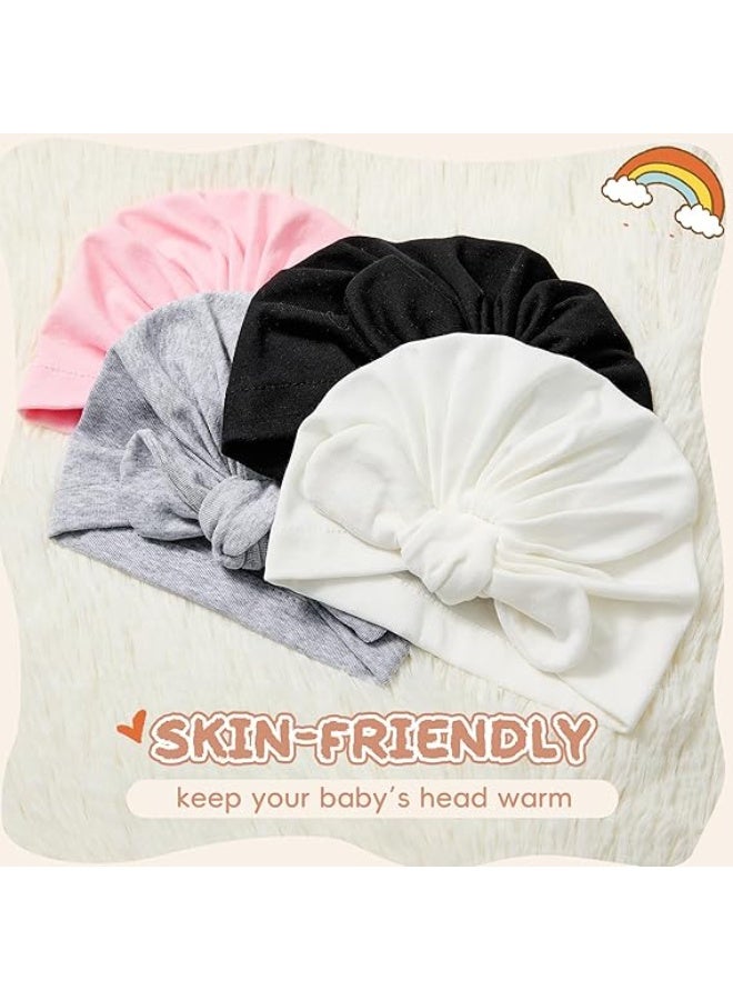 Bukela 4PCS Baby Hat Newborn Hats with Big Bow Cotton Warmth Infant Hospital Hat Baby Turban for Girls Boys 0-2 - Image 5