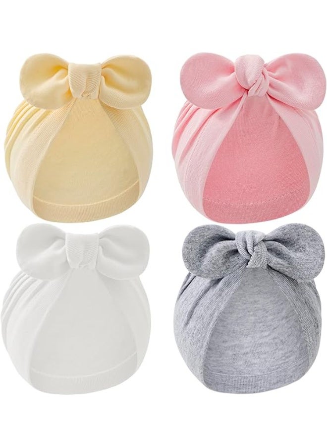 Bukela 4PCS Baby Hat Newborn Hats with Big Bow Cotton Warmth Infant Hospital Hat Baby Turban for Girls Boys 0-2 - Image 1