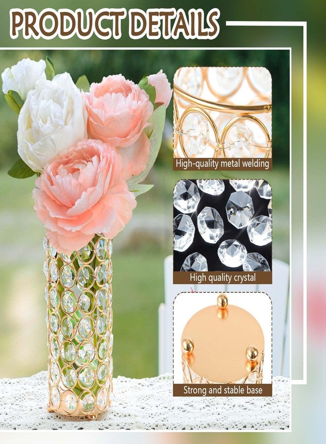 kolnlala Elegant Crystal Column Vase, Cylinder Flower Display for Weddings & Home Decor (4, Gold) - Image 3