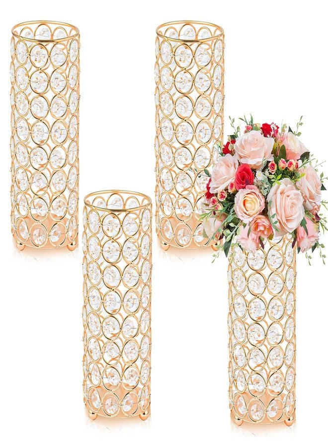 kolnlala Elegant Crystal Column Vase, Cylinder Flower Display for Weddings & Home Decor (4, Gold) - Image 1