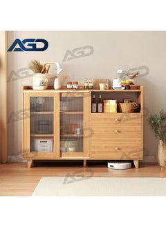 AGD Coffee Corner Kitchen Side Cabinet with Drawers and Sliding Doors, Large Storage Capacity Kitchen Cabinet 100x36x92cm Suitable for Kitchen, Living Room, Dining Room - Wood Color  - Image 2
