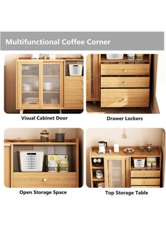 AGD Coffee Corner Kitchen Side Cabinet with Drawers and Sliding Doors, Large Storage Capacity Kitchen Cabinet 100x36x92cm Suitable for Kitchen, Living Room, Dining Room - Wood Color  - Image 3