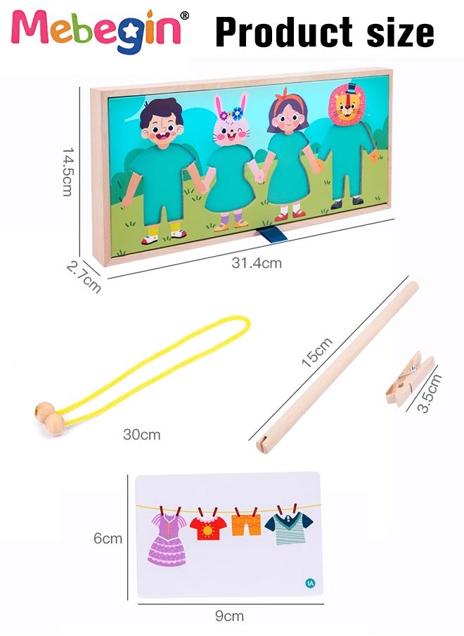 MEBEGIN - Fun Clothes Pairing Toy Set, Wooden Pairing Clothes Puzzle with Storage Box and 20 Cards, No Need for Cropping, Educational Memory and Observation Game for Children, Interactive Family Game - Image 1