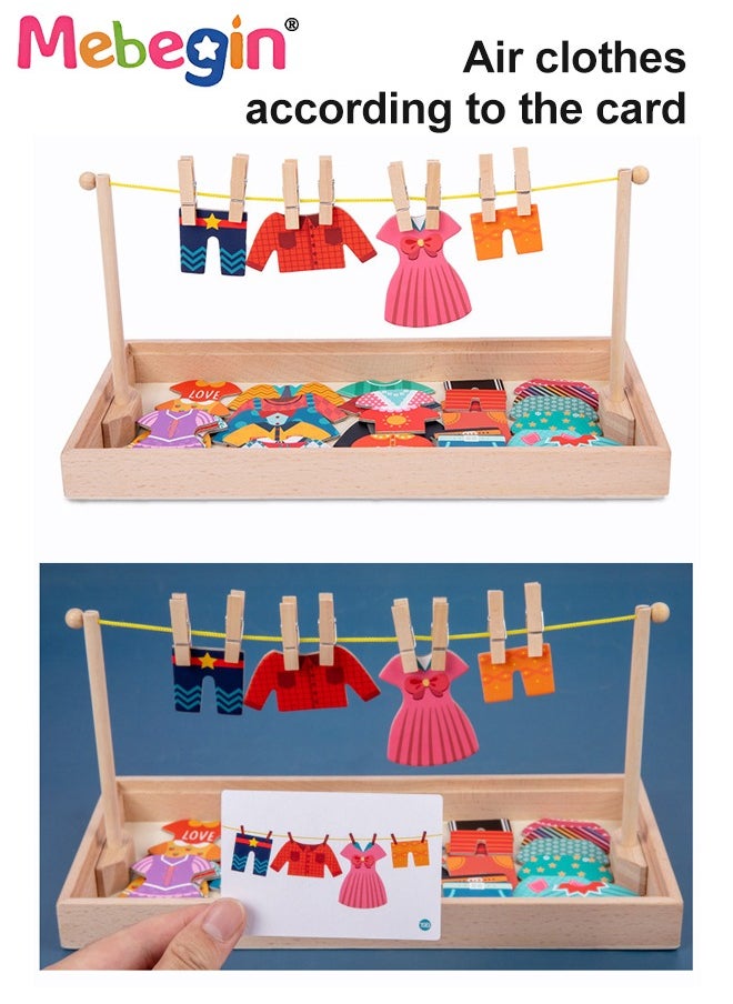 MEBEGIN - Fun Clothes Pairing Toy Set, Wooden Pairing Clothes Puzzle with Storage Box and 20 Cards, No Need for Cropping, Educational Memory and Observation Game for Children, Interactive Family Game - Image 1