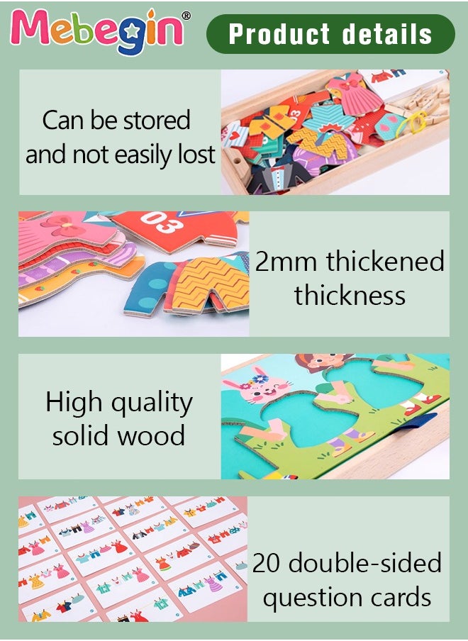 MEBEGIN - Fun Clothes Pairing Toy Set, Wooden Pairing Clothes Puzzle with Storage Box and 20 Cards, No Need for Cropping, Educational Memory and Observation Game for Children, Interactive Family Game - Image 1