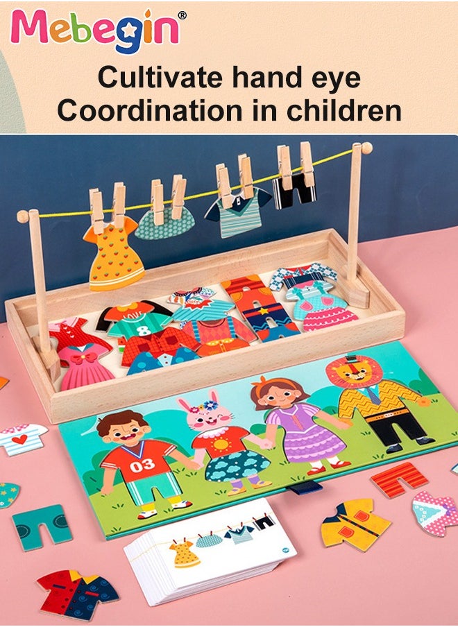 MEBEGIN - Fun Clothes Pairing Toy Set, Wooden Pairing Clothes Puzzle with Storage Box and 20 Cards, No Need for Cropping, Educational Memory and Observation Game for Children, Interactive Family Game - Image 1