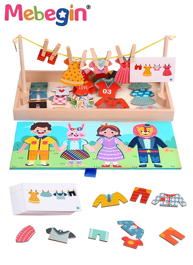 MEBEGIN - Fun Clothes Pairing Toy Set, Wooden Pairing Clothes Puzzle with Storage Box and 20 Cards, No Need for Cropping, Educational Memory and Observation Game for Children, Interactive Family Game - Image 1