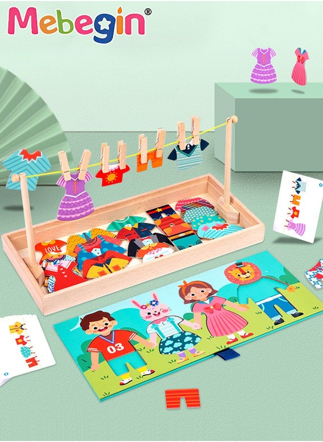 MEBEGIN - Fun Clothes Pairing Toy Set, Wooden Pairing Clothes Puzzle with Storage Box and 20 Cards, No Need for Cropping, Educational Memory and Observation Game for Children, Interactive Family Game - Image 1