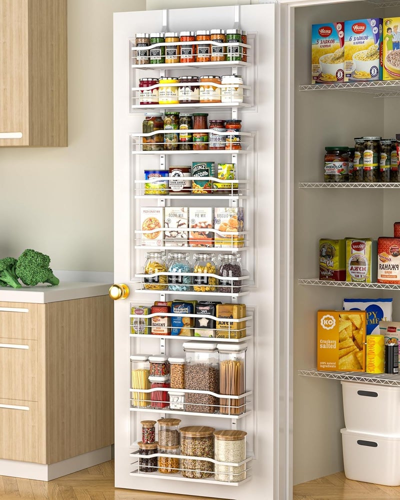Moforoco White Narrow 9-Tier Over The Door Pantry Organizer, Pantry Organization and Storage, Metal Hanging Basket Wall Spice Rack Seasoning Shelves, 12.2" - Image 1