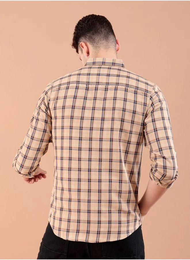 شركة المرآب الهندية Men Slim Fit Checkered Full Sleeves Spread Collar Casual Shirt