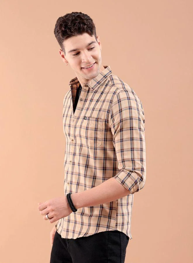 شركة المرآب الهندية Men Slim Fit Checkered Full Sleeves Spread Collar Casual Shirt