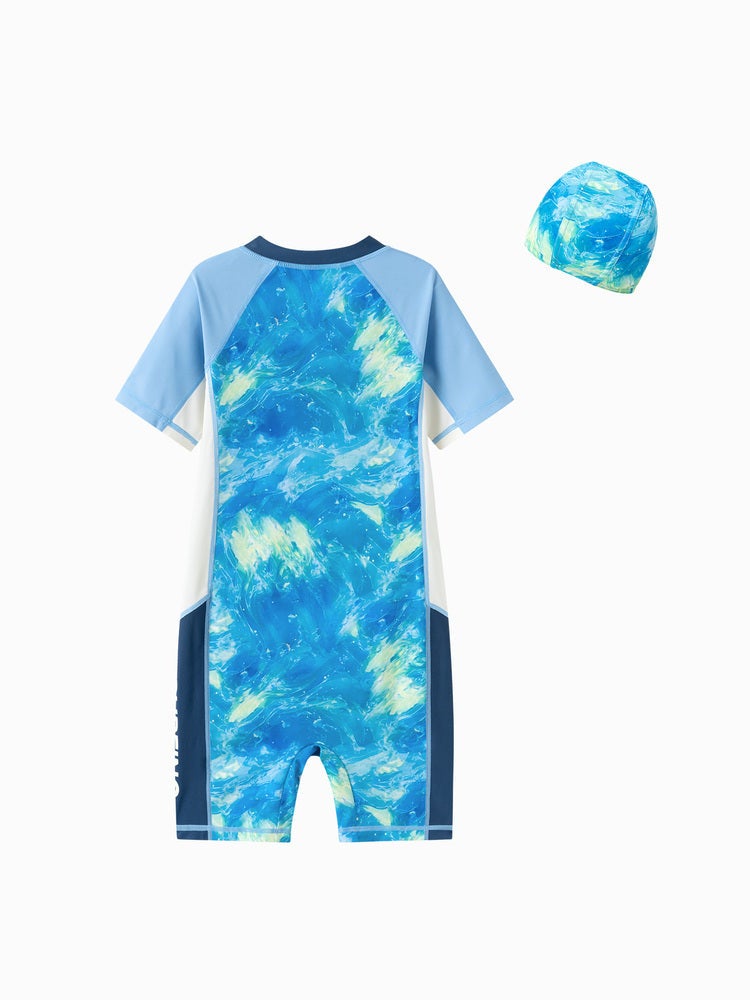 بالابالا بدلة سباحة للبأكمام قصيرة مع قبعة مطابقة للأولاد - Image 2