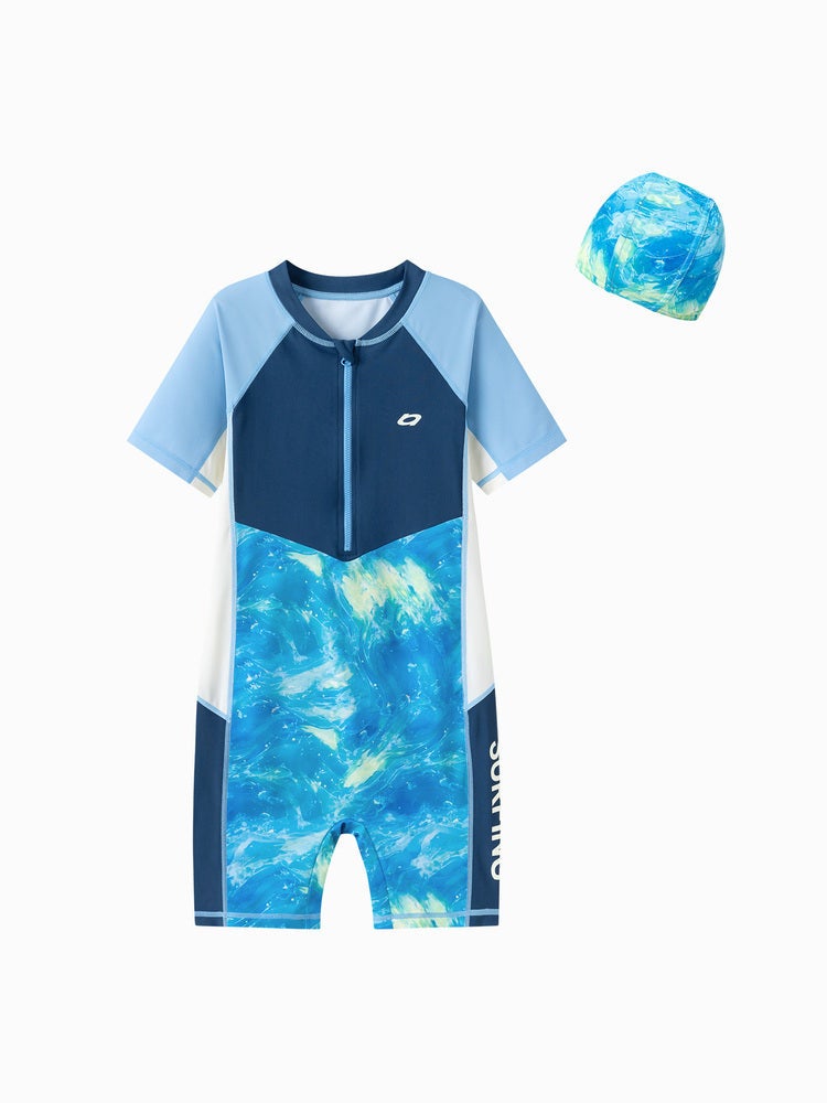 بالابالا بدلة سباحة للبأكمام قصيرة مع قبعة مطابقة للأولاد - Image 1