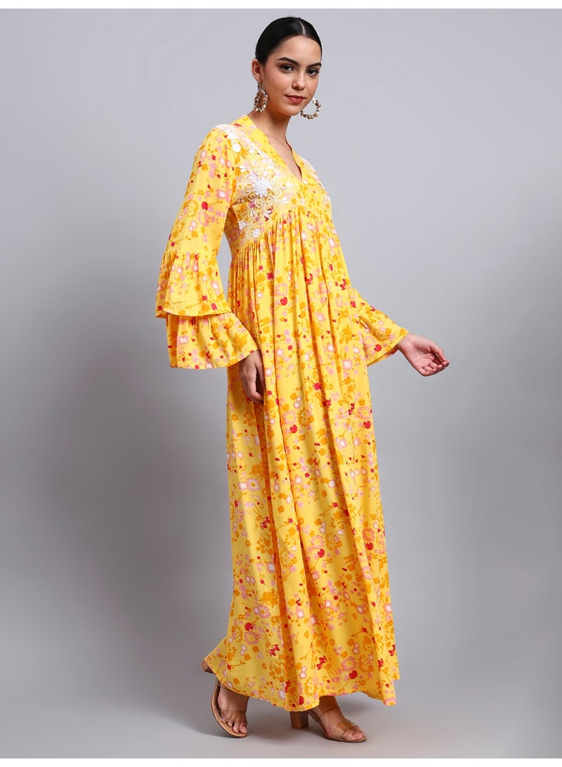 Alaya Women Embroided Floral Printed Rayon Jalabiya-AL4098B - Image 5