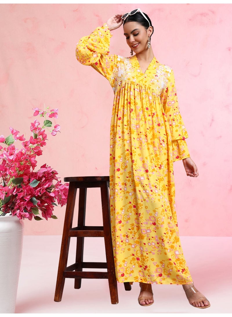 Alaya Women Embroided Floral Printed Rayon Jalabiya-AL4098B - Image 1