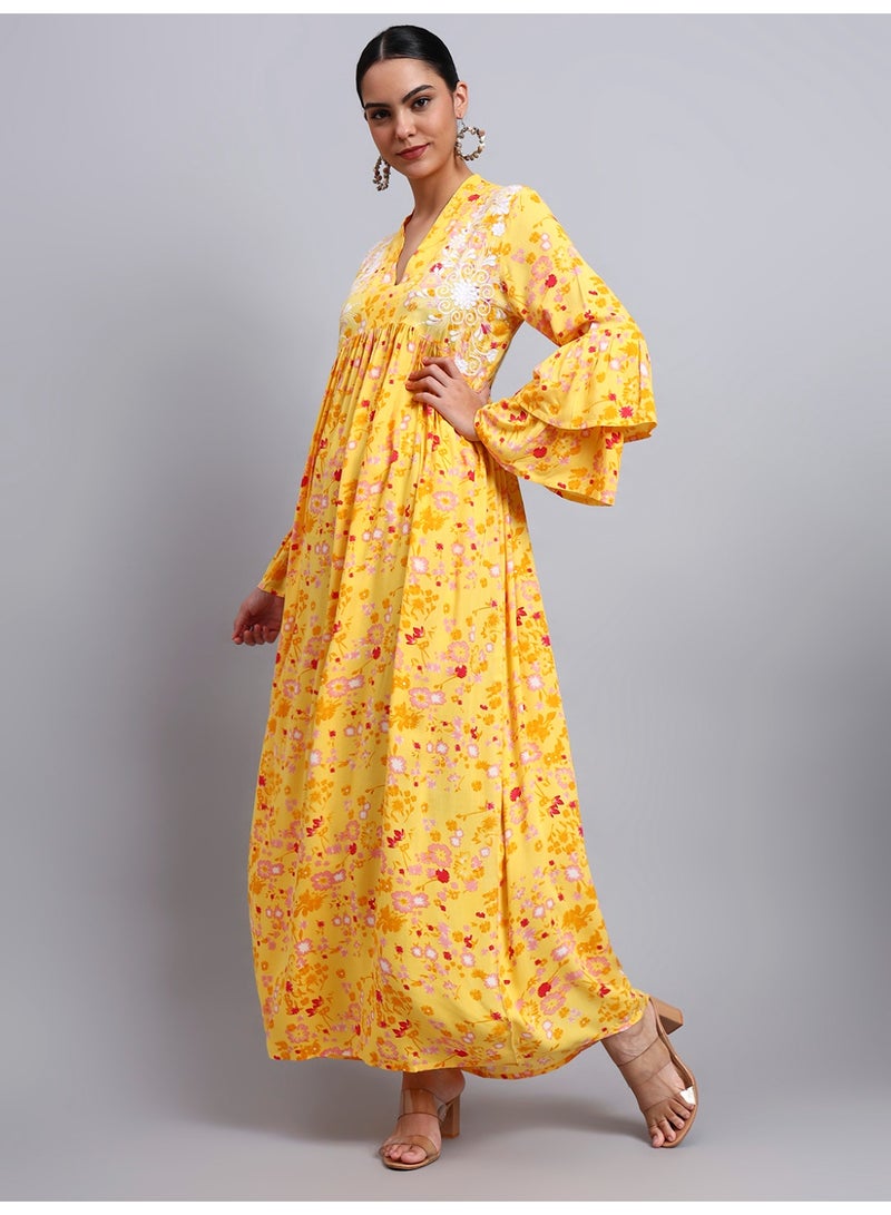 Alaya Women Embroided Floral Printed Rayon Jalabiya-AL4098B - Image 4