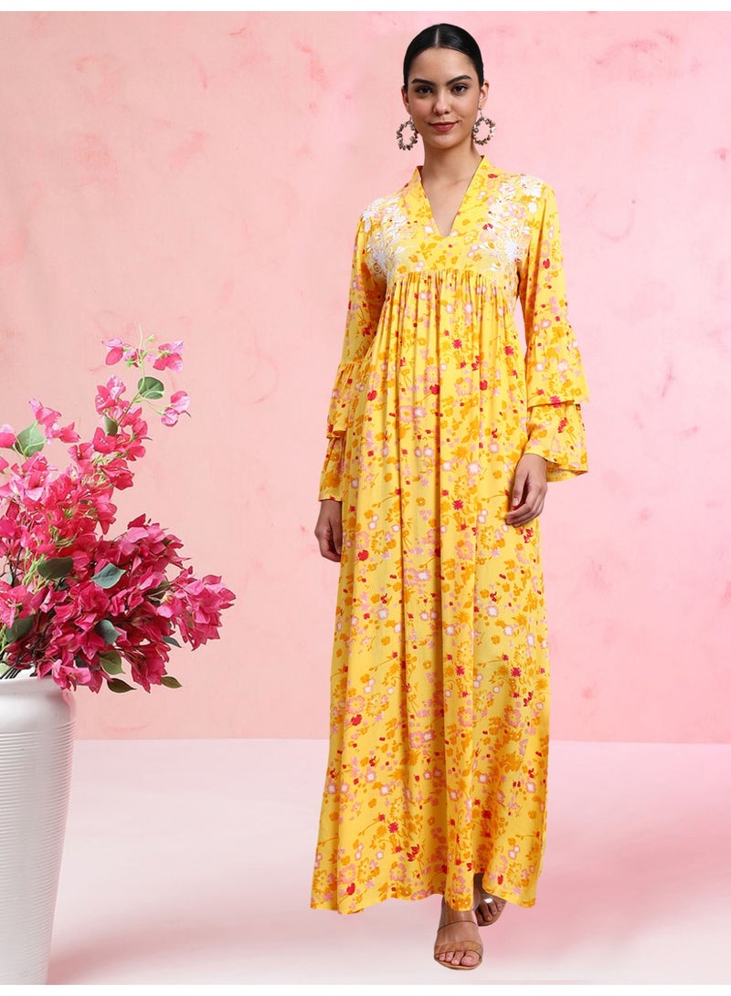 Alaya Women Embroided Floral Printed Rayon Jalabiya-AL4098B - Image 3