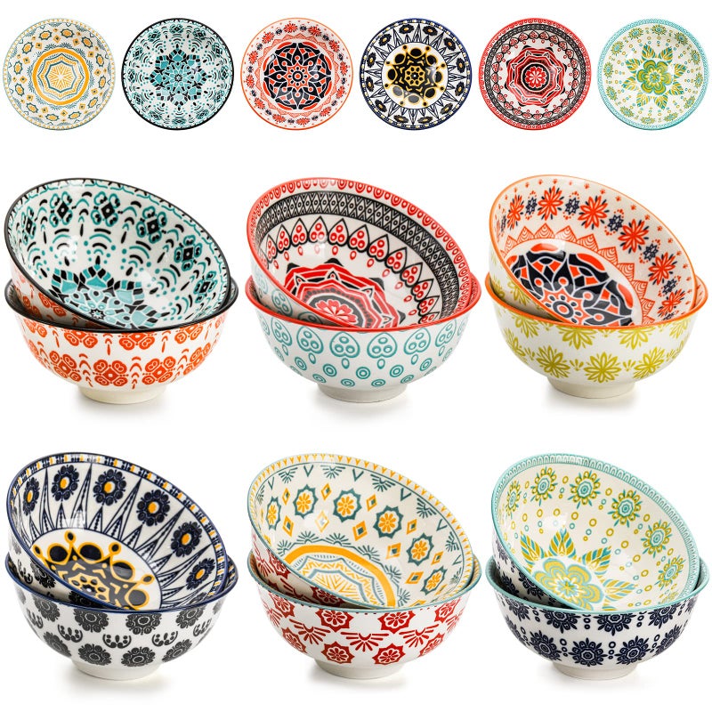 Cedilis 12 Pack Small Ceramic Bowls Colorful Porcelain Ice Cream Bowl 10 Floz Assorted Dessert Bowls Decorative Bowl Set for Snack Yogurt Appetizer Condiments Dip Soup Rice