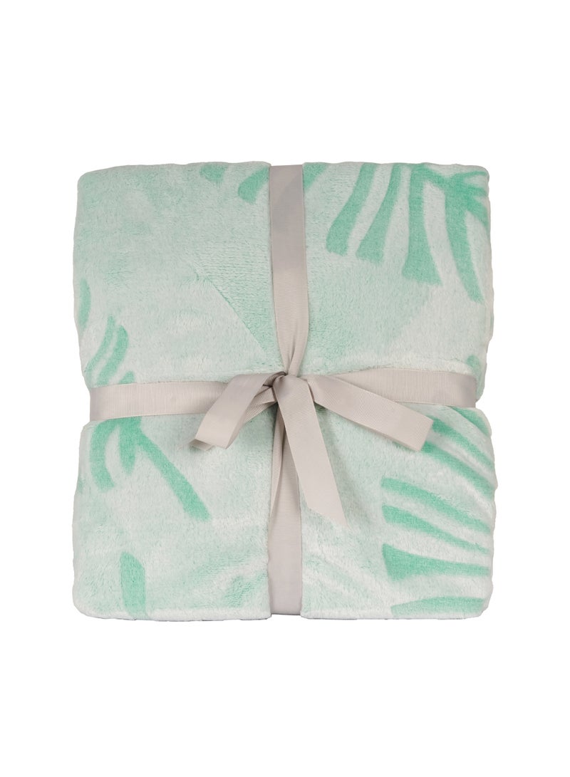 ELEGA DECOR Jacquard Flannel Blanket – Double (200x220 cm) – Knitted Leaf Embossed, Light Green | Ultra-Soft, Premium Brushed Polyester, All-Season Comfort - Image 4