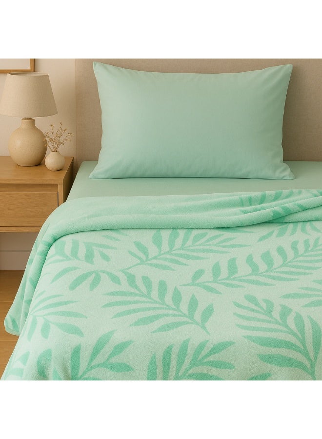 ELEGA DECOR Jacquard Flannel Blanket – Double (200x220 cm) – Knitted Leaf Embossed, Light Green | Ultra-Soft, Premium Brushed Polyester, All-Season Comfort