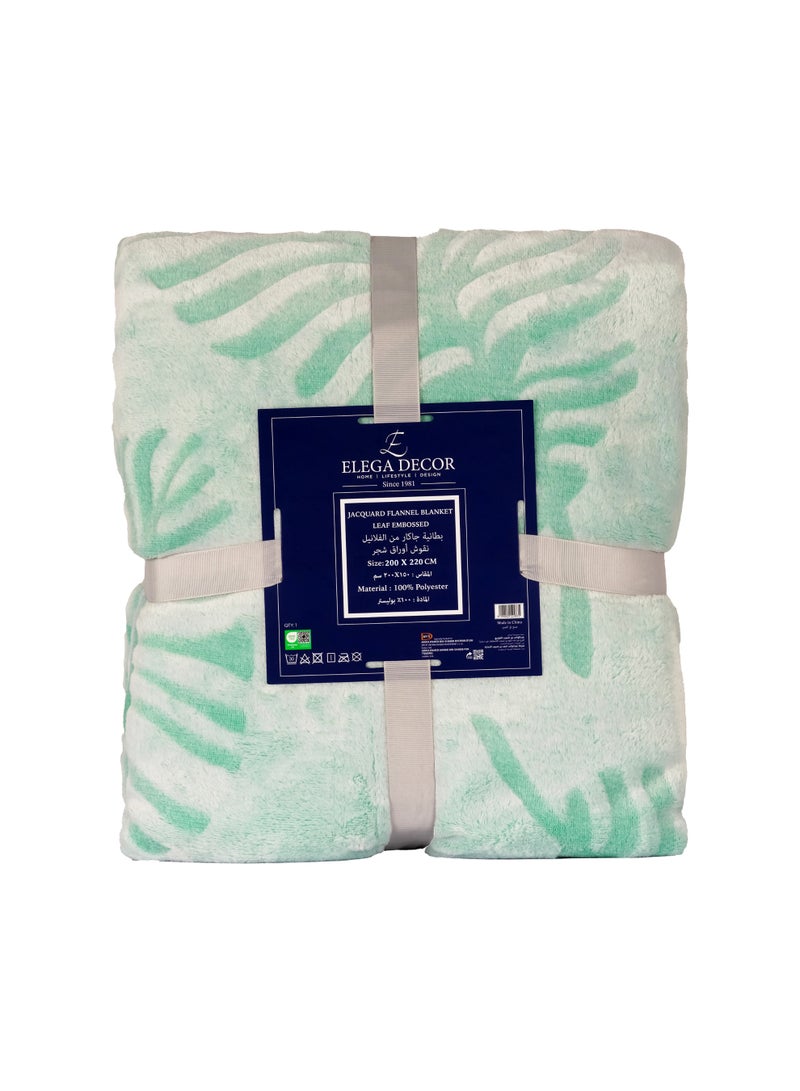 ELEGA DECOR Jacquard Flannel Blanket – Double (200x220 cm) – Knitted Leaf Embossed, Light Green | Ultra-Soft, Premium Brushed Polyester, All-Season Comfort - Image 3