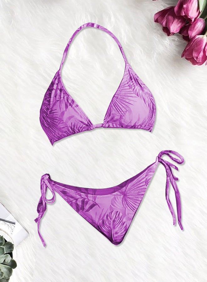MARGOUN Medium Size Three-piece Digital Printing Bikini Ladies Beach Sunscreen Blouse Swimsuit Long Lace Dress Sheer Dress Sheer Kimono Dress Purple /M3109  - Image 2
