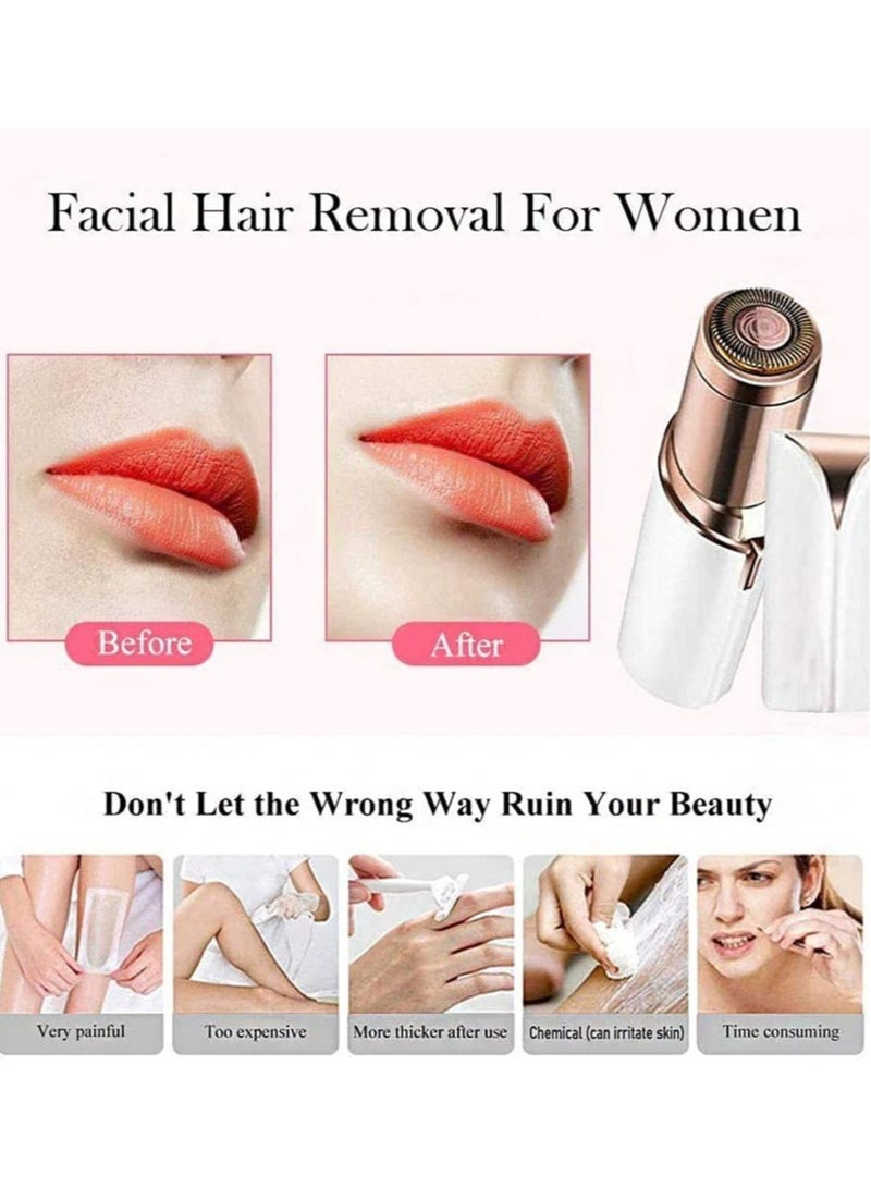 Electric Facial Hair Remover – Women’s Portable Facial Hair Trimmer, Painless Flawless Hair Remover for Bikini Area, Peach Fuzz, Upper Lip, and Arms (White) - Image 2