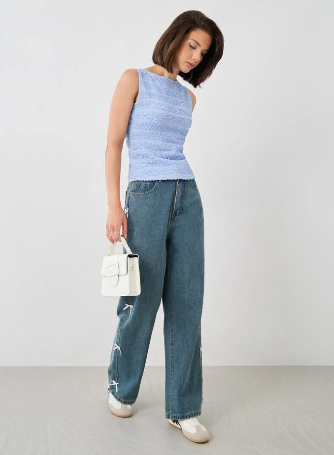 Take Two Take Two Texture Sleeveless Round Neck Top