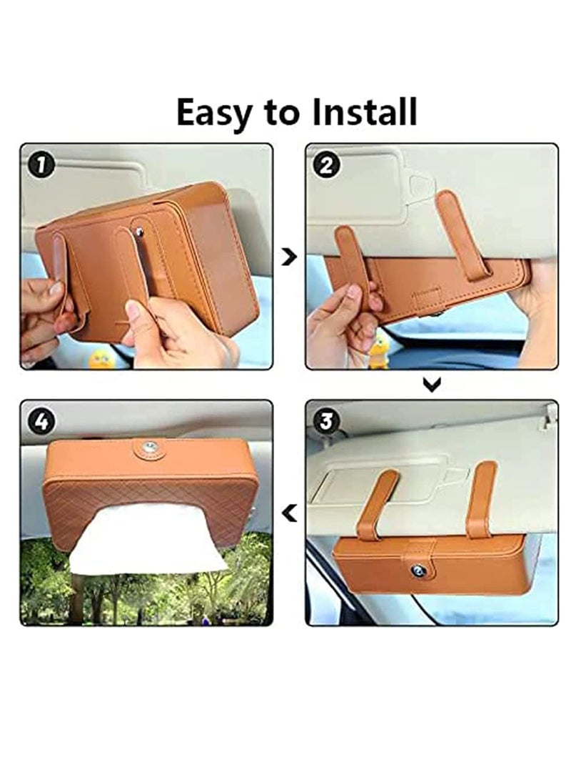 SYOSI Car Tissue Holder Sun Visor Tissue Holder Car Visor Napkin Holder, Hanging Paper Clip Tissue Paper Holder Dispenser Napkin Tissue Tray PU Leather Backseat Tissue Paper Box for Truck Brown - Image 3