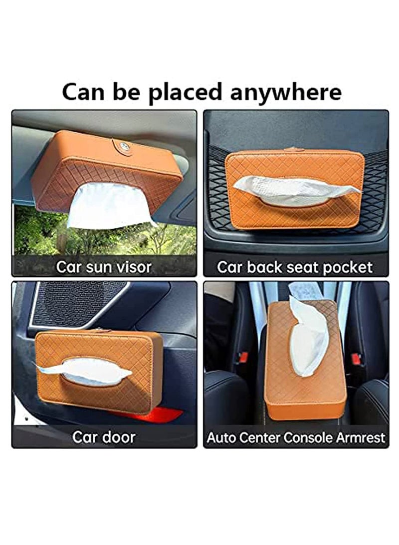 SYOSI Car Tissue Holder Sun Visor Tissue Holder Car Visor Napkin Holder, Hanging Paper Clip Tissue Paper Holder Dispenser Napkin Tissue Tray PU Leather Backseat Tissue Paper Box for Truck Brown - Image 2