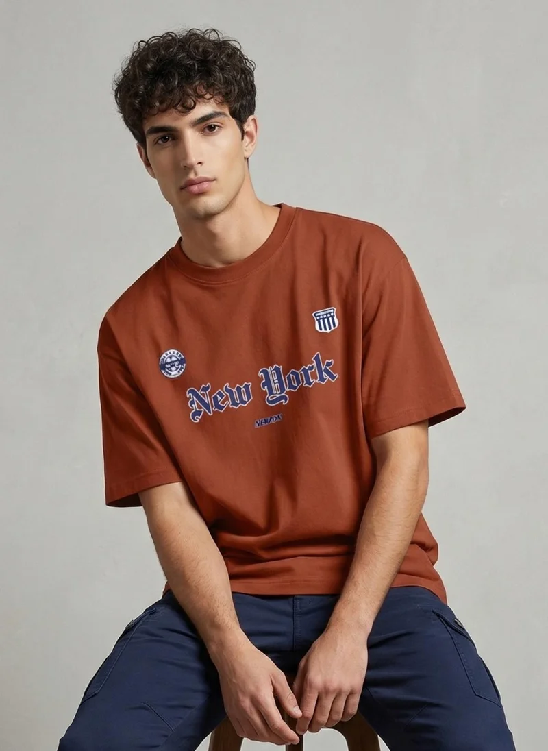 نوبيرو Men Oversized Printed T-shirt