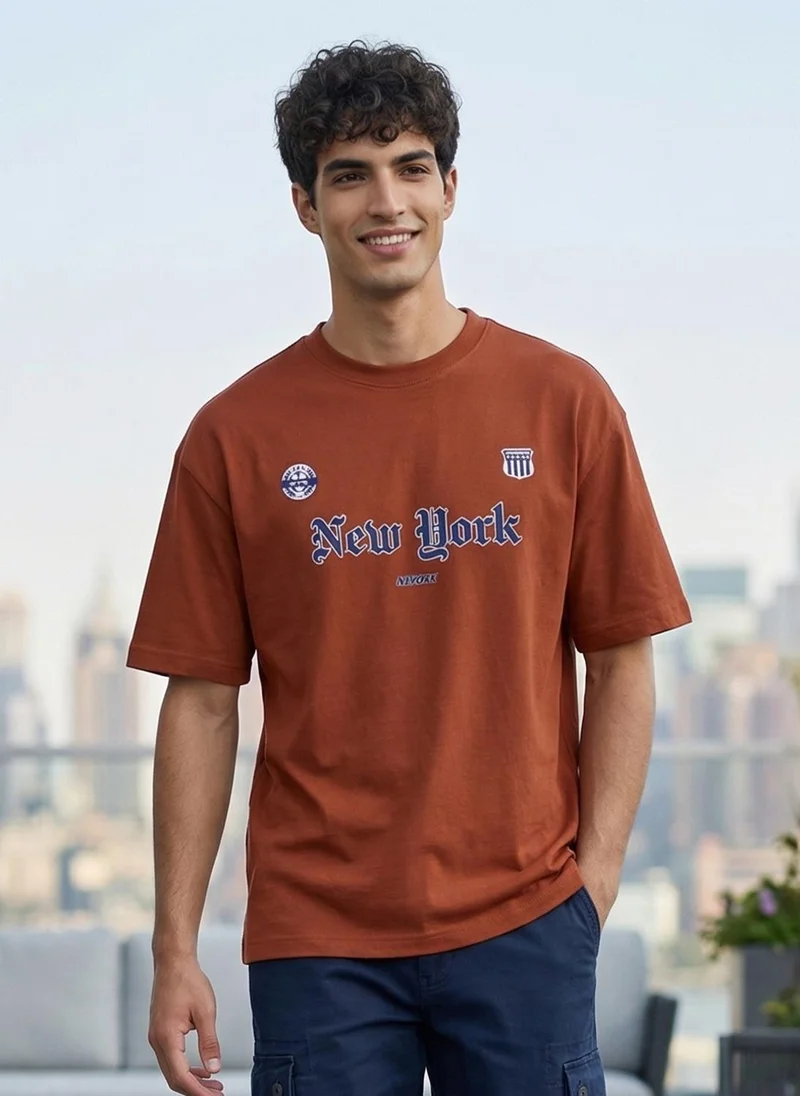 نوبيرو Men Oversized Printed T-shirt