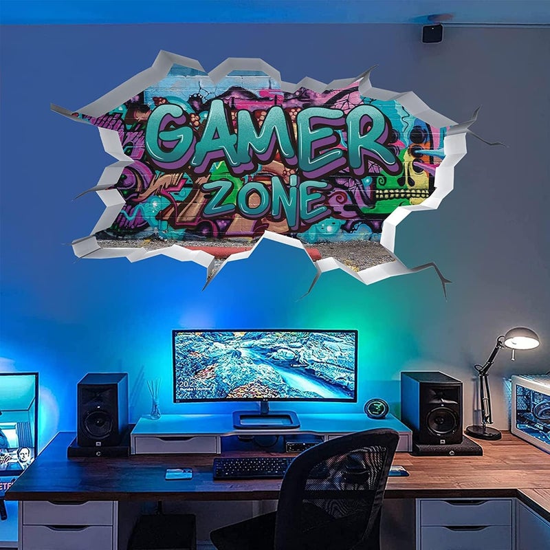 TOARTi TOARTi 3D Game Wall Decals Gaming Wall Stickers for Boys Room Gamer Zone Sticker Video Gaming Wallpaper for Kids Playroom Decor  - Image 1