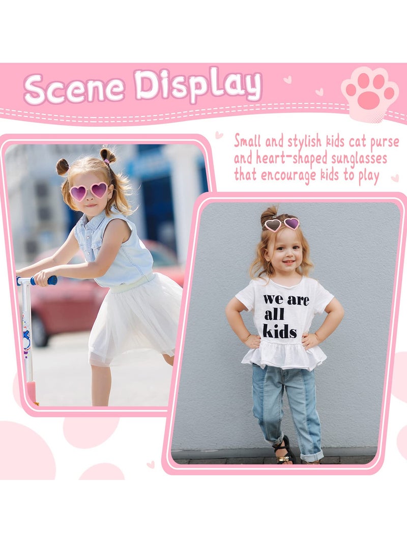 Princess Fashion Set, 3 Pcs Toddler Cute Cat Purse Heart Shaped Sunglasses with UV 400 Protection Crossbody Bag Glitter Small Wallet, Princess Accessories for Girls (Pink)  - Image 5