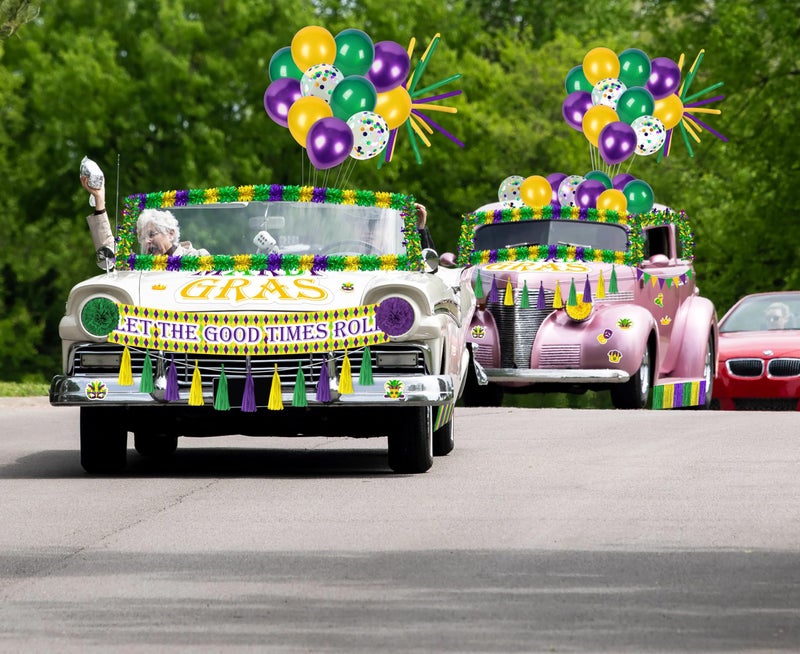 Moon Boat 54Pcs Mardi Gras Float Parade Car Decorations Kit - Purple Green Gold Tinsel Garlands Banners Balloons for Vehicle Carnival Party Decor - Image 5