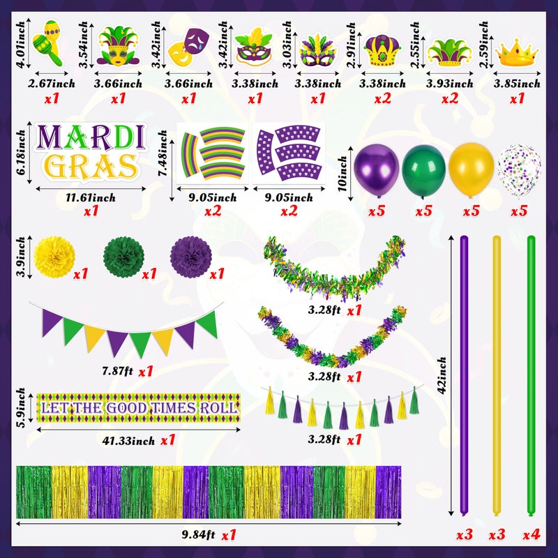 Moon Boat 54Pcs Mardi Gras Float Parade Car Decorations Kit - Purple Green Gold Tinsel Garlands Banners Balloons for Vehicle Carnival Party Decor - Image 3