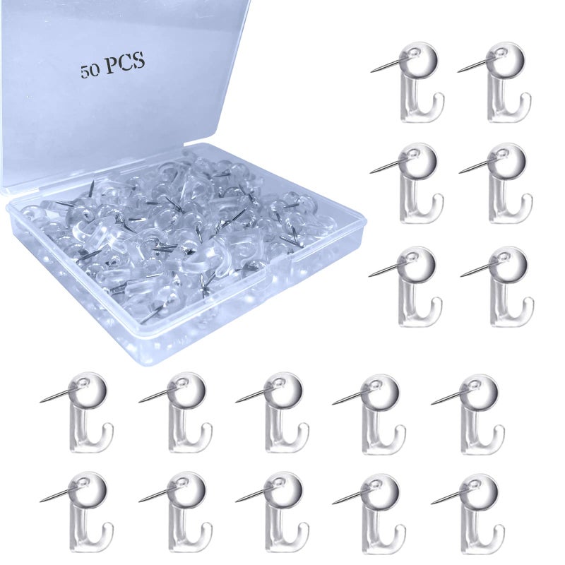 Hovesty 50 PCS Push Pin Hooks Plastic Heads Cork Board Hooks Decorative Thumb Tacks for Photo Wall Bulletin Board Home Wall Home Office School Supplies Clear 