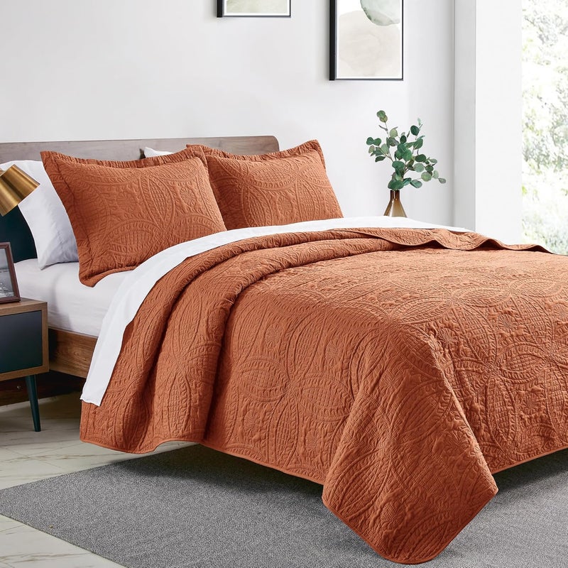Love's cabin Oversized King Size Quilt Bedding Set Umber Bedspreads - Oversized King Lightweight Bedspread Comforter - Coin Pattern Coverlet for All Season - 3 Pieces (1 Quilt, 2 Pillow Shams) - Image 2