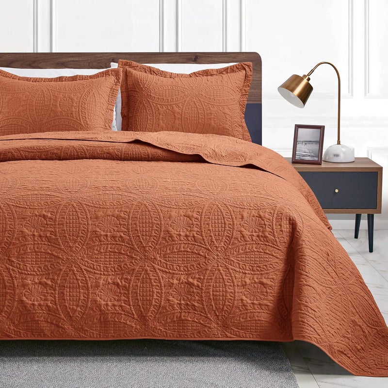 Love's cabin Oversized King Size Quilt Bedding Set Umber Bedspreads - Oversized King Lightweight Bedspread Comforter - Coin Pattern Coverlet for All Season - 3 Pieces (1 Quilt, 2 Pillow Shams) - Image 1