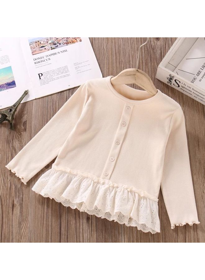 Autumn Korean-style Trendy Casual Lace Patchwork New Children's Versatile Sweet Top For Girls Simple T-shirt Fashion